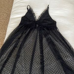 Anthro sheer lace pin dot slip